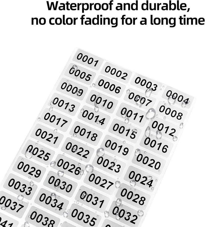 Kisdsa Continuous Digital Sticker Label 0001-2000, Waterproof and Durable Serial Number Label Sticker, Number Stickers for Item Classification, Inventory Management, Document Numbering, 0.39 x 0.78 inch - Image 2